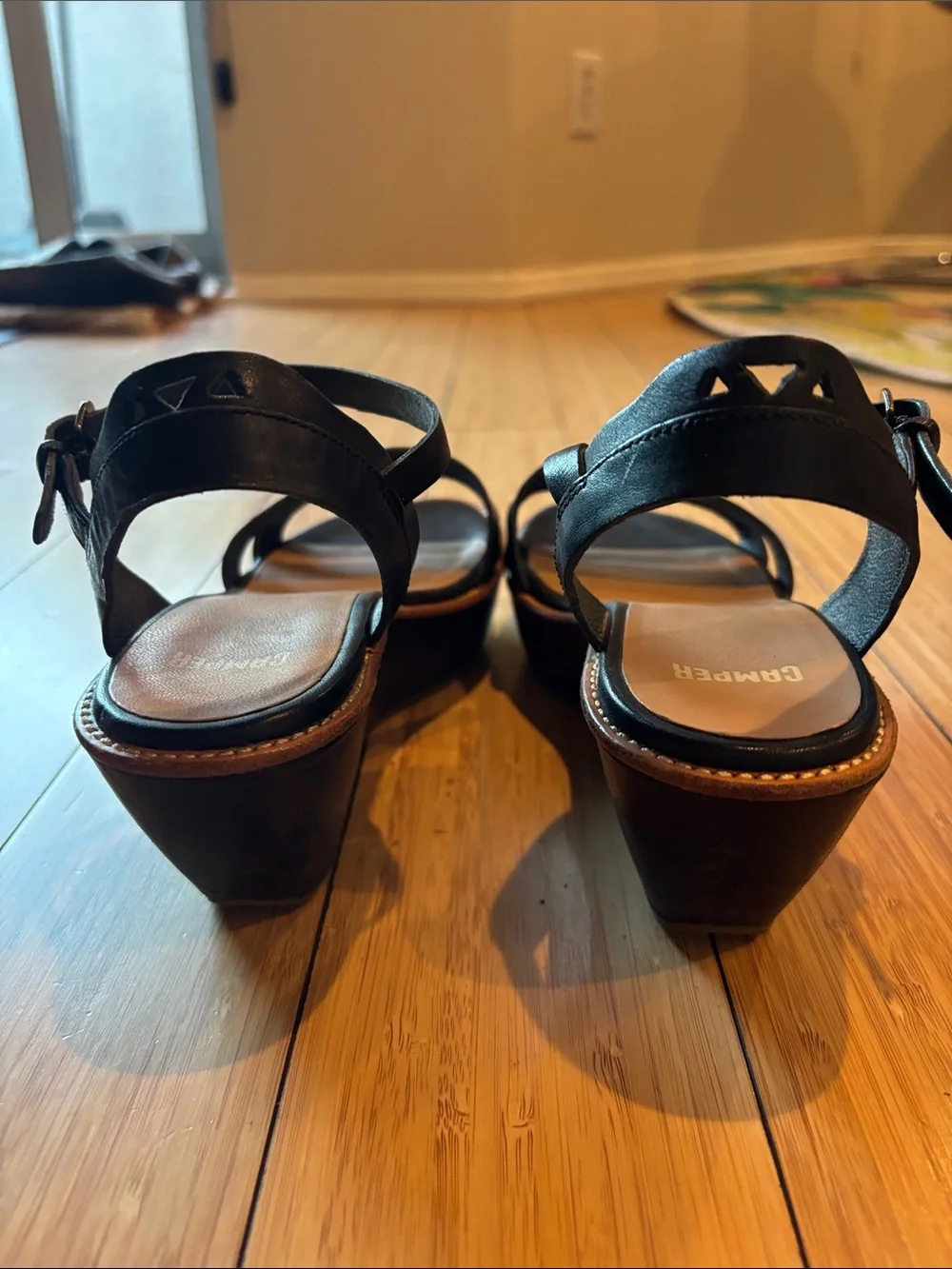 Camper Women's Black Leather Ankle-Strap Sandals